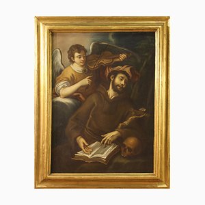 Saint Francis und der Engel, 18. Jh., Öl auf Leinwand, gerahmt