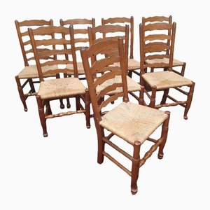 English Dining Chairs with Ladder Back, Set of 8