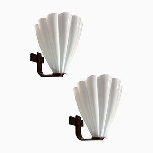 Large Murano Glass Pleated Sconces, Set of 2