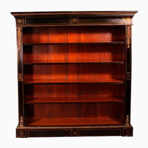 Napoleon III Open Bookcase in Blackened Wood and Brass Marquetry, 1800s