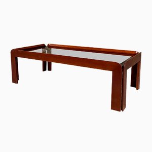 Mesa de centro italiana Mid-Century moderna de caoba con tablero de vidrio ahumado de Afra & Tobia Scarpa para Cassina, años 60