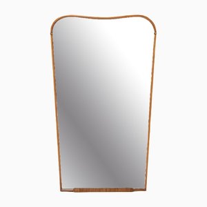 Large Italian Mahogany and Brass Curved Mirror, 1960s