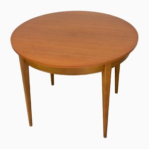 Round Teak Veneered Dining Table with Central Extension, 1960s