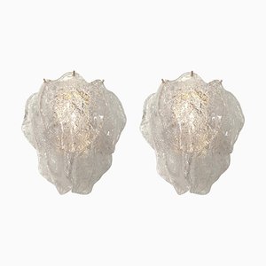 Italian Leaves Wall Lights in Clear Murano, 1970s, Set of 2