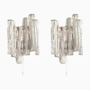 Mid-Century Austrian Wall Sconces in Ice Glass by Kalmar, 1970s, Set of 2