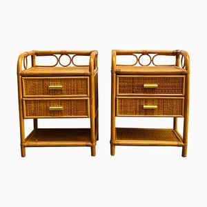 Italian Bamboo, Cane & Rattan Bedside Tables, 1970s, Set of 2