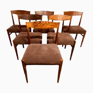 Rosewood & Chocolate Brown Faux Suede Dining Chairs by Erling Torvits for Sorø Stolefabrik, 1960s, Set of 6