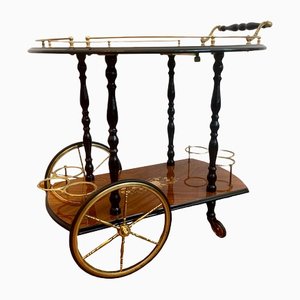 Italian Bar Cart with Fold-Out Lacquered Wooden Tray