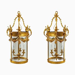 Lanternes en Bronze Doré de Style Louis XVI, Set de 2