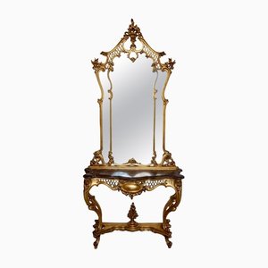 Consola y espejo de madera dorada, siglo XIX