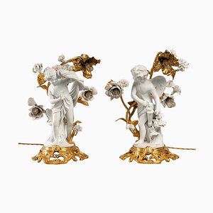 19th Century Gilt Bronze and Biscuit Lamps, Set of 2