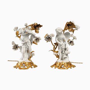 Lampes en Bronze Doré et Biscuit, 19ème Siècle, Set de 2