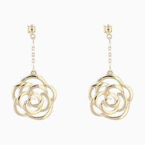 18 Karat Modern Yellow Gold Rose Shape Dangle Earrings, Set of 2