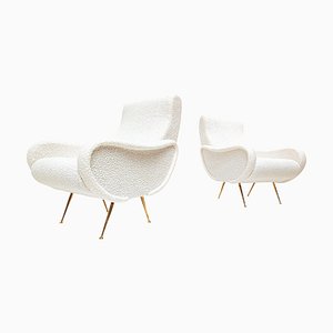 Mid-Century Modern Italian White Boucle Armchairs, 1950s, Set of 2
