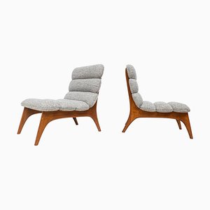 Contemporary Wood and Fabric Easy Chairs, Italy