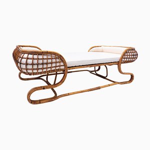 Mid-Century Modern White Rattan Daybed, Italy, 1960s