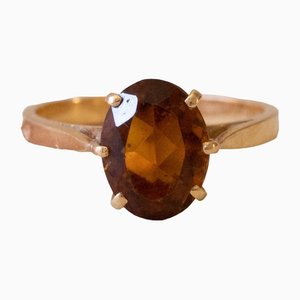 Bague Solitaire en Or 18k avec Quartz Citrine, 1960s