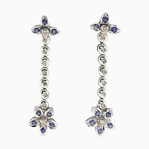 14k Gold Earrings with Diamonds and Sapphires, Set of 2