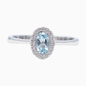 18 Karat White Gold Modern Ring with Oval Aquamarine and Diamonds