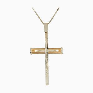 18 Karat Rose and White Gold Cross Pendant Necklace with Diamonds