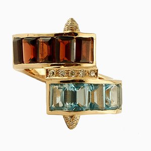 Vintage 14 Karat Gelbgold Ring mit Diamanten, Topasen und Granaten
