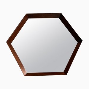 Mid-Century Modern Italian Hexagonal Teak Mirror, 1960s