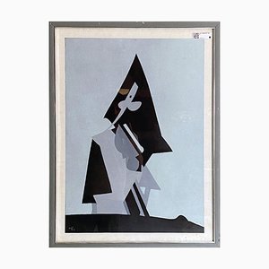 Dova, Italian Modern Gray and Black Abstract Painting, 1980s, Paint on Wood, Framed