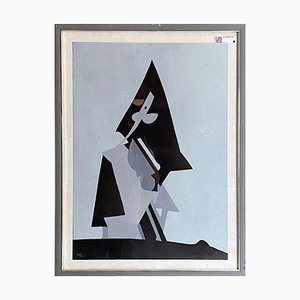 Dova, pintura abstracta italiana moderna en gris y negro, años 80, pintura sobre madera