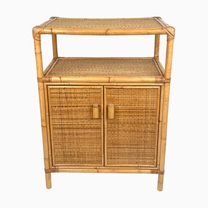 Italian Cabinet Console Table in Bamboo Rattan & Wood, 1970s
