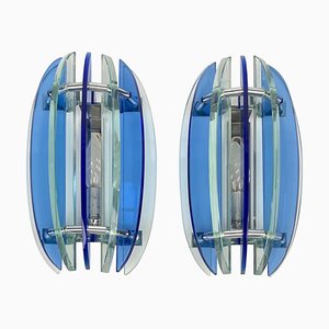 Italian Wall Sconces in Colored Glass and Chrome by Veca, 1970s
