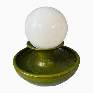 Grüne Keramik Tischlampe mit Glasschirm, westdeutsch