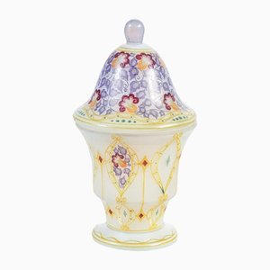 Painted Opaline Glass Jar with Lid, France