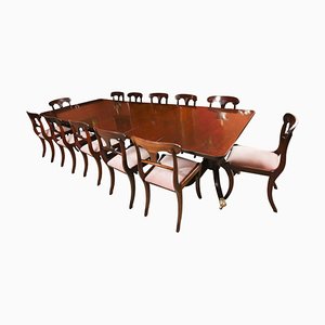 Antique George III Regency Dining Table and Chairs, 1800s, Set of 13