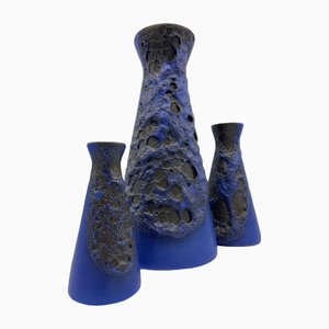Ultramarinblaue Fat Lava Vasen von Otto Keramik, 2er Set