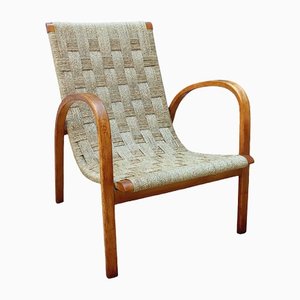 Cord and Beech Armchair, Italy, 1950s
