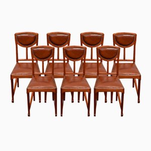 Antique Chairs in Leather and Mahogany from Maison E. Diot, 1900, Set of 7