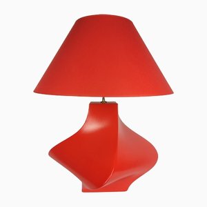 Lámpara de mesa Kostka vintage de cerámica roja de Y Boudry, France, años 90