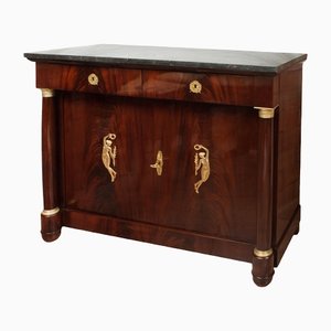 19th Century French Empire Sideboard in Mahogany with Black Marble Top