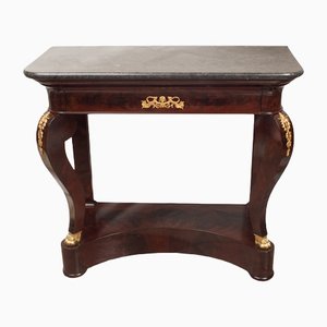 Antique 19th Century French Empire Console Table in Mahogany with Golden Bronze Details