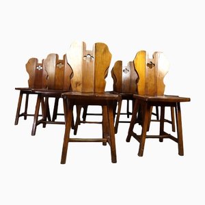Brutalist Oak Dining Chairs, Tirol, Set of 11