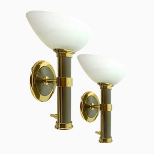 Regency Brass and Stainless Steel Wall Lights from B+M Leuchten, Germany, Set of 2