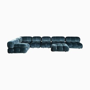 Camaleonda Modular Sofa in Blue Cotton Velvet by Mario Bellinis for B&B Italia, 1972, Set of 7