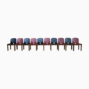 Modell 121 Esszimmerstühle aus rotem & schwarzem Leder von Afra & Tobia Scarpa für Cassina, 1967, 10er Set