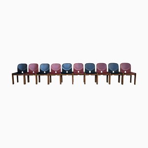 Sedie da pranzo nr. 121 in pelle rossa e nera di Afra & Tobia Scarpa per Cassina, 1967, set di 10