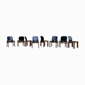 Model 121 Dining Chairs in Walnut & Black Leather by Afra & Tobia Scarpa for Cassina, 1967 Set of 8
