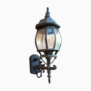 Large Vintage Spanish Lantern Wall Light in Iron & Glass