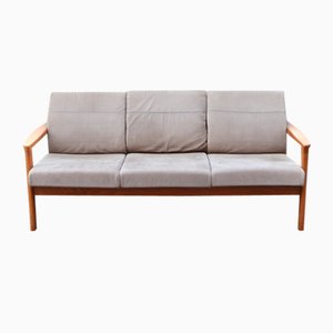 Vintage Leather & Teak Sofa by Johannes Andersen for Silkeborg Møbelfabrik