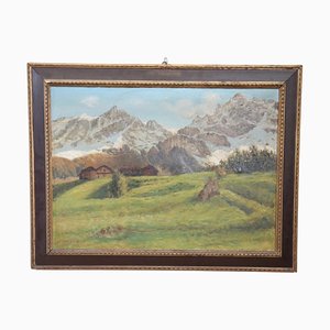 Paesaggio di montagna, anni '30, olio su tela, in cornice