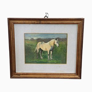 Edwin Ganz, Cheval Blanc, 1920s, Huile sur Panneau, Encadrée