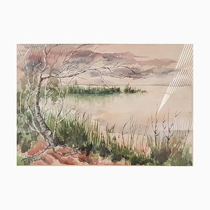 Daniel Pozanco, Landschaftskomposition, Aquarell auf Papier, gerahmt